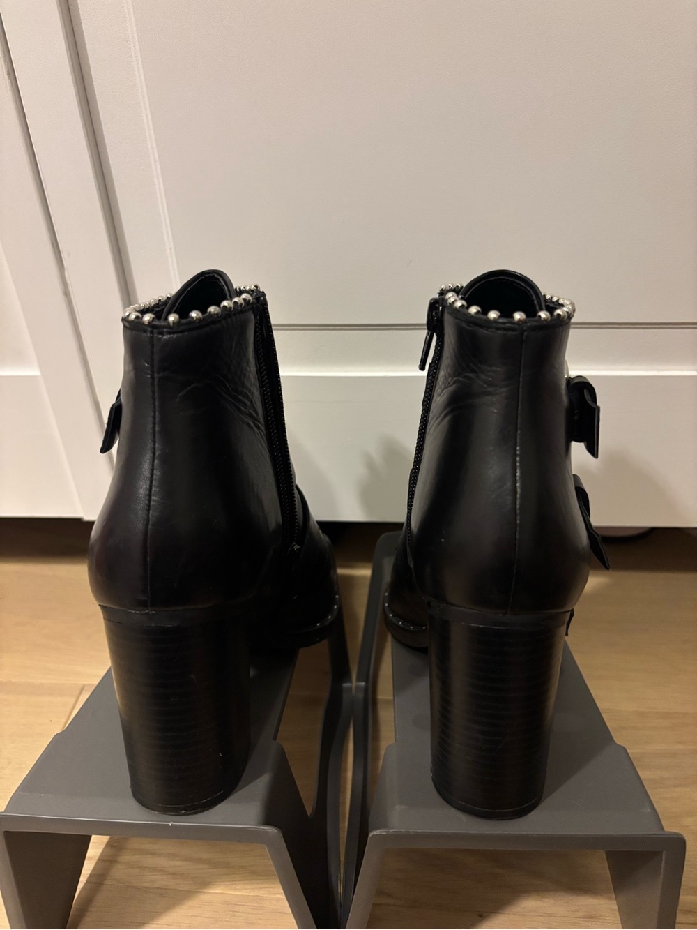 Steve Madden Black Studded Triple-Buckle Ankle Booties - Picture 7 of 7